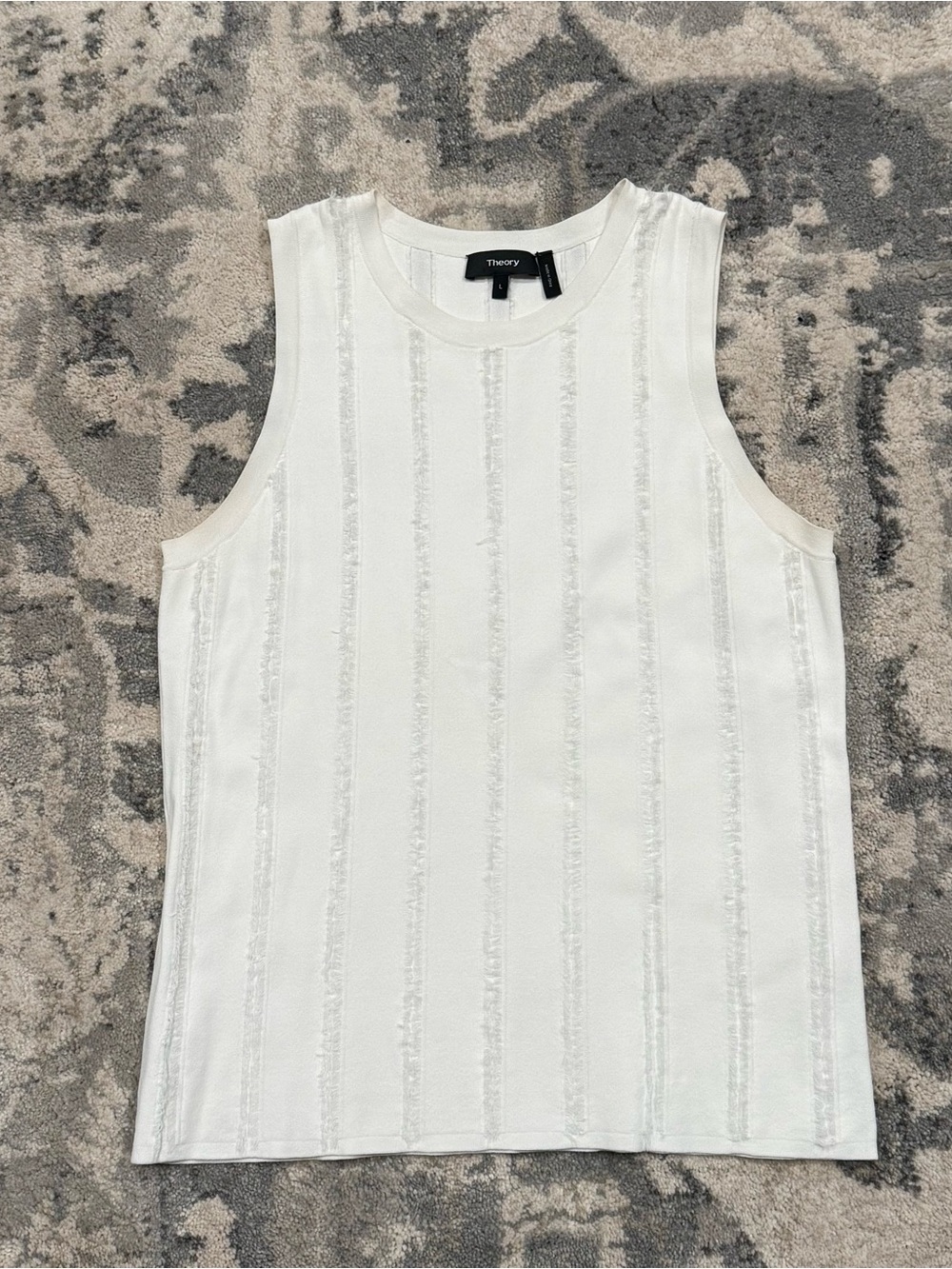 Theory White Fringe Sleeveless Knit Tank